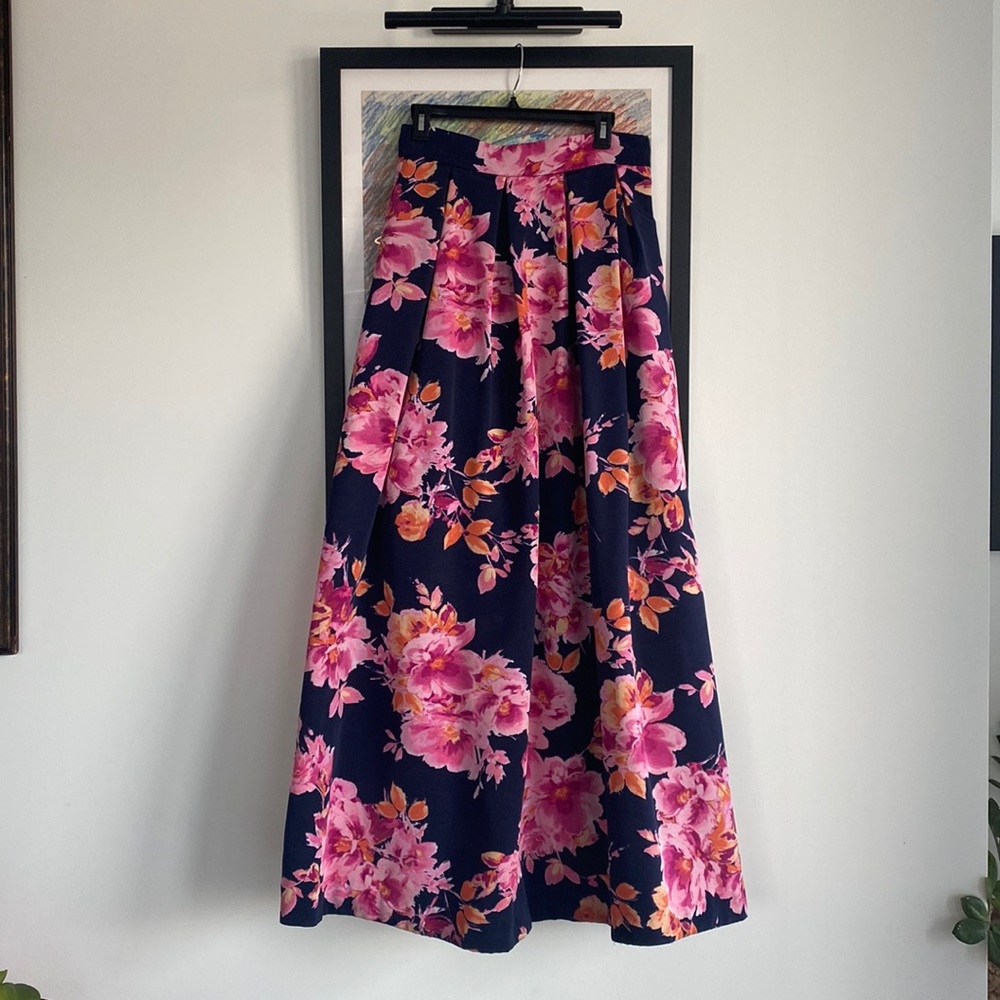 Eliza j pleated faille ballgown floral maxi skirt